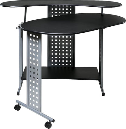 OneSpace Regallo Expandable L-Shaped Desk, Office Computer Desk with 2 Shelves, Black