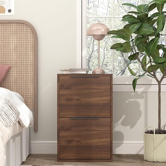 2 Drawer File Cabinets, Wood File Cabinet with Hanging Bar for Letter Size, Modern Farmhouse Under Desk Drawer, Printer Stand Small Filing Cabinets for Home Office, Dark Walnut