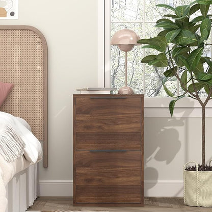 2 Drawer File Cabinets, Wood File Cabinet with Hanging Bar for Letter Size, Modern Farmhouse Under Desk Drawer, Printer Stand Small Filing Cabinets for Home Office, Dark Walnut