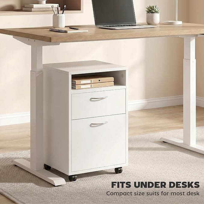 HOMCOM Mobile Storage Cabinet Organizer with Drawer and Cabinet, Printer Stand with Castors, White
