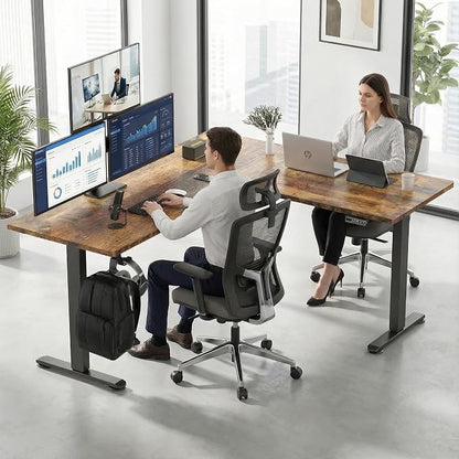 farexon L Shaped Standing Desk Adjustable Height, 63 x 55 Inch Corner Stand up Desk for Home Office with 39x18 in Mouse Pad, Electric Standing Computer Workstation with Headphone Hook, Rustic Brown