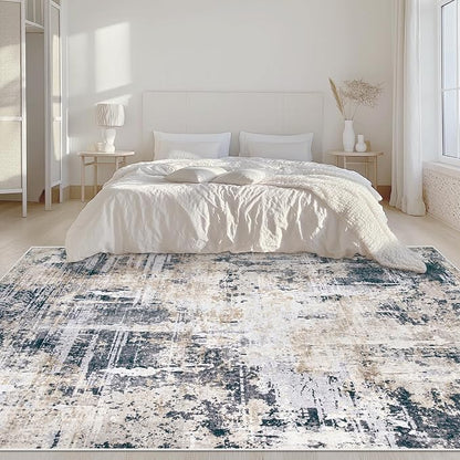Area Rugs 6x9 Living Room: Washable Rug Modern Abstract Large Rugs Soft Non Slip Neutral Rug Stain Resistant Indoor Carpet for Bedroom Kitchen Dining Room Nursery Home Office Rugs(Black Brown,6'x9')
