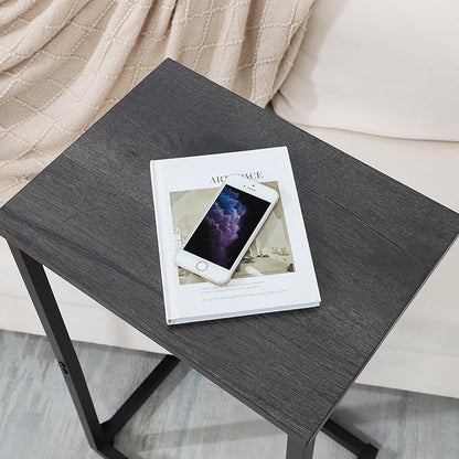 AMHANCIBLE C Shaped End Tables Set of 2, Couch Side Tables that Slide Under Sofa, Slim TV Trays for Living Room and Bedroom, Narrow Space Saving Laptop Workstation, Dark Grey HET02BDG