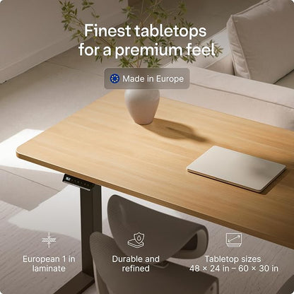 Desktronic HomeOne Standing Desk 60x30 — Ergonomic Sit Stand Home Office Desk, Made in Europe, Electric Dual Motor Height Adjustable, USB & USB-C Charging, Wobble-Free, Touchscreen, 3 Memory Presets