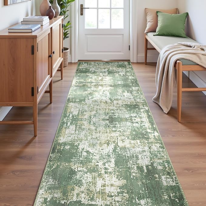 RELEANY Washable Area Rugs 2'x6' Non-Slip Modern Abstract Soft for Living Room Entryway Bedroom Kitchen, Print Pattern, Light Green/Yellow
