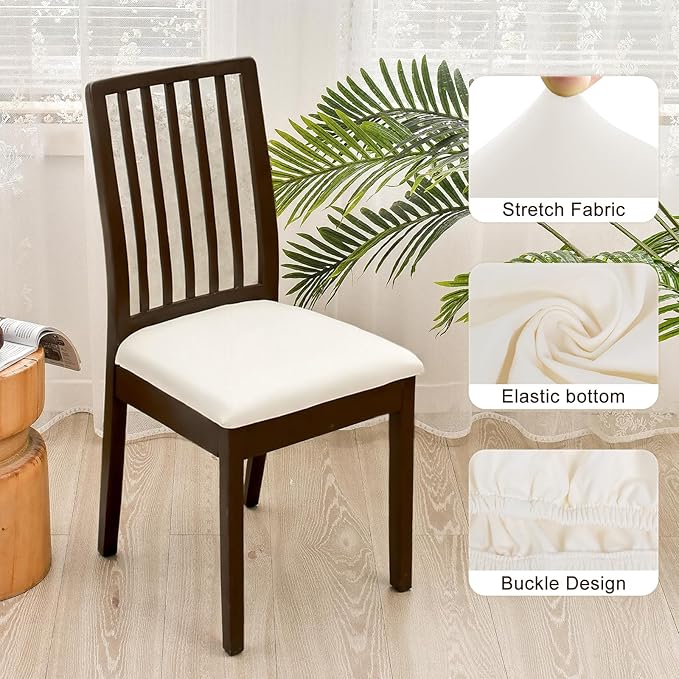SearchI Waterproof PU Leather Seat Covers for Dining Chairs, 4 Pack Stretch Dining Room Chair Seat Covers, Kitchen Chair Seat Covers Protectors (Cream)