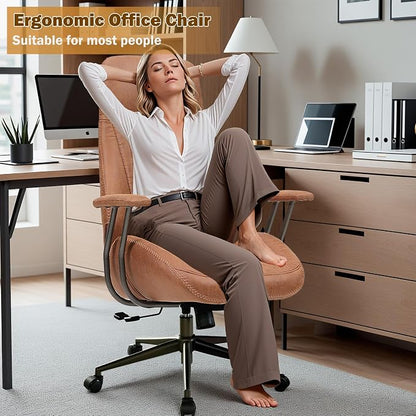Home Office Chair,Ergonomic Computer Chair with Lumbar Support Adjustable Height,Mid-Century Modern Office Chair with Rolling Swivel Chair for Home Office Game Study(Suede High Back Chair,Light Brown)
