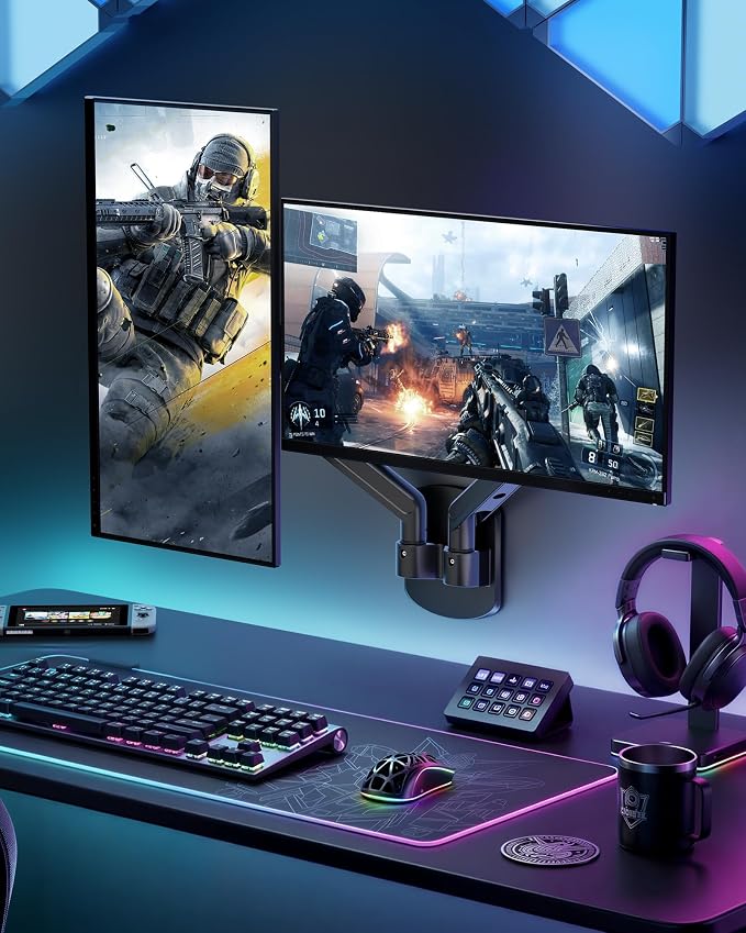 monTEK Dual Monitor Wall Mount for 17 to 40inch Screen, Heavy-Duty Holds up to 26.4lbs,Adjustable Full Motions Mechanical Spring Arm, VESA 75x75/100x100,Black