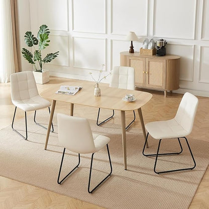HIPIHOM 55.1'' Dining Table Set for 4,Modern Wood Dining Table,Leather Dining Chairs 4,Table and Chairs Set of 4,Ideal for Kitchen Dining Room (Natural Color Table, 55.1")