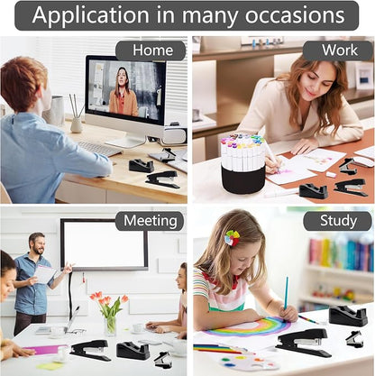 Dimonluce Office Desk Accessories, Black Office Supplies Accessories with Tape Dispenser, Stapler, Staple Remover, 1000 Staples, Tape, Clips Set, Ruler, Scissor, Pen