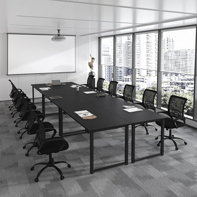 Bonzy Home 18FT Conference Table Set of 6, Modern Large Meeting Table Office Desks for 22 Person, Long Rectangle Table with Sturdy Metal Frame, 213" D x 64" W x 30" H, Black