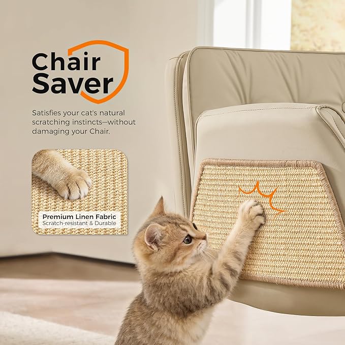amseatec Criss Cross Chair with Natural Sisal Cat Scratch Pad, 5-Gear Adjustable Armrests, 360° Silent Casters,pet-Friendly Office, Gaming, Leisure, and Make up Vantiy Desk Chair(Cream)