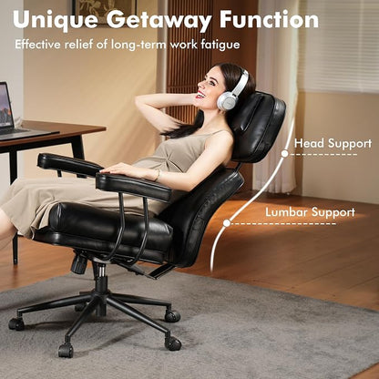 High Back Executive Office Chair with Comfortable Deep Seat,Black PU Leather Modern Office Chair,Ergonomic Big and Tall Computer Desk Chair with Lumbar Support(Black)