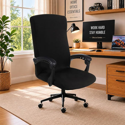 DIVA EN CAMINO DEC Water Resistant Office Chair Cover with Zipper, Stretch Slipcover for Desk, Boss, or High Back Chair, Black