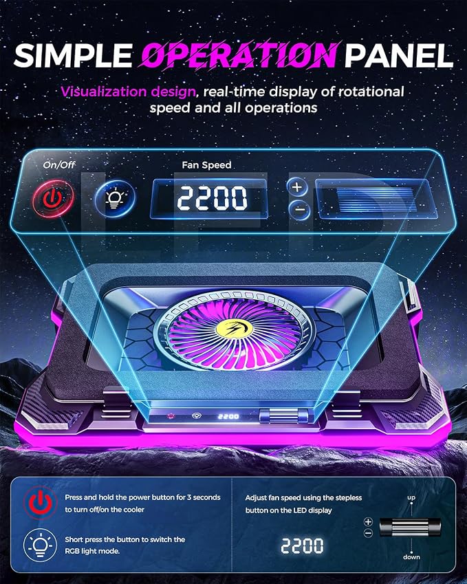 ChillCore RGB Gaming Laptop Cooling Pad with 5.5" Turbo Fan, Rapid Cooling for 15.6-19.3" Laptops, Variable Speed Control, 7 Adjustable Heights - K1 5V RGB