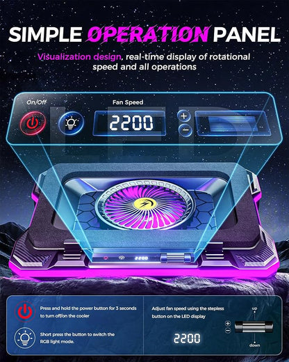 ChillCore RGB Gaming Laptop Cooling Pad with 5.5" Turbo Fan, Rapid Cooling for 15.6-19.3" Laptops, Variable Speed Control, 7 Adjustable Heights - K1 5V RGB