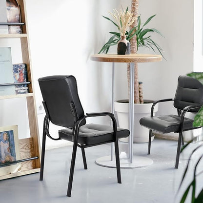 ZenStyle Set of 2 Office Reception Guest Chair No Wheels, Executive Side Chair with Bonded Leather and Black Metal Frame for Waiting Room, Conference Room, Reception Meeting, Lobby