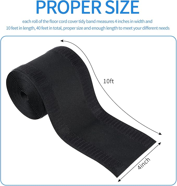 WILLBOND Carpet Cord Cover Cable Grip Floor Cover Cable Protector Management Only for Commercial Office Carpet(Black,39.37 ft)