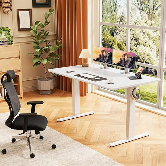 Sweetcrispy 48 Inch Electric Standing Desk, Height Adjustable Sit Stand Up Desk, Computer Workstation Home Office Gaming Rising Table with Memory Preset Splice Board,White