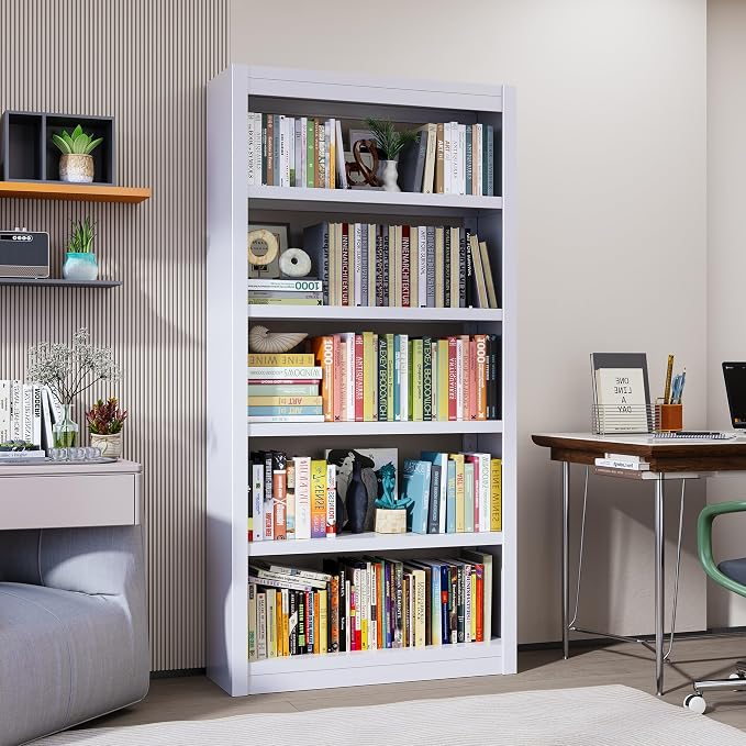 OSEILLC 69" H 5-Shelf Heavy Duty Metal Bookcase, Adjustable Bookshelf with Large Capacity, Sturdy Bookshelf for Home Office, Living Room, Garage
