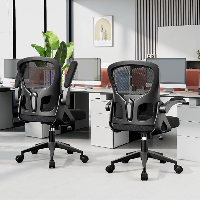 Office Chair Ergonomic Desk Chair, Adjustable Lumbar Support Rolling Swivel Comfy Chair with Space-Saving Flip Up Armrests,Mesh Gaming Chair for Business Work Office & Home, Black 2pcs