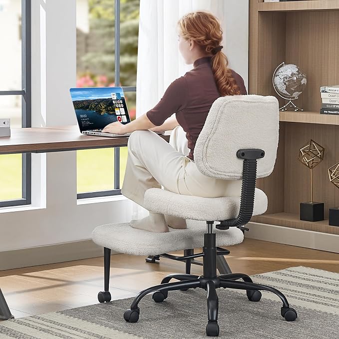 Criss Cross Legged Meditaion Chair,Exquisite Home Office Furniture,Ergonomic Kneeling with Lumbar Support and Adjustable Height Stool,for ADHD Adults,Teddy Fabric (Beige, Teddy Fabric)