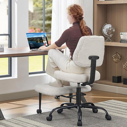 Criss Cross Legged Meditaion Chair,Exquisite Home Office Furniture,Ergonomic Kneeling with Lumbar Support and Adjustable Height Stool,for ADHD Adults,Teddy Fabric (Beige, Teddy Fabric)