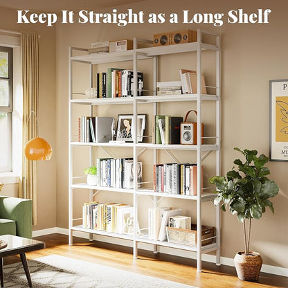 Huuger 5 Tier Bookshelf, L Shaped Corner Bookshelf with 10 Open Shelves, 49.4 Inch Straight Wide Bookcase with Metal Frame and Wooden Board, Adjustable Feet, White