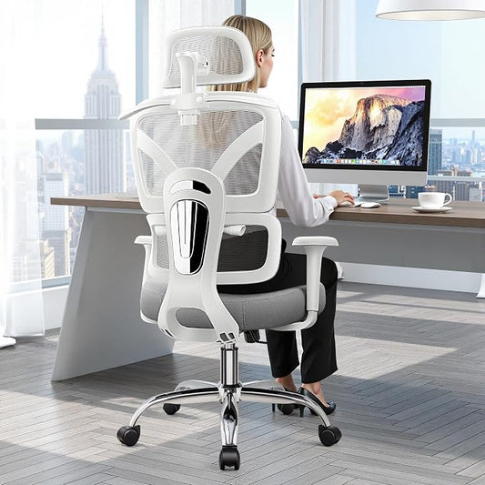 Ergonomic Office Desk Chair, High Back Mesh Office Chair with Adjustable Lumbar Support, 3D Headrest, Big and Tall Home Computer Desk Chairs Comfy for Work, Gaming, 300lbs, (Gray, 8 Pack)