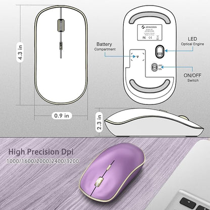 JOYACCESS Silent Wireless Mouse - 2.4G Portable & Ergonomic with 5 DPI Levels for Desktop, Notebook, PC & Laptop (Purple)