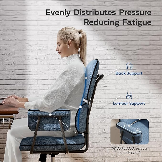 HomeZeer Blue Office Chair, Memory Foam Seat Mid Century Modern Desk Chair | 3.9" Sloped U-Shaped Memory Foam Cushion, Granular Linen Fabric, Lumbar Support, 1.2mm Sturdy Metal Tube, 400LBS Capacity