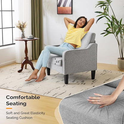 VINGLI Accent Chairs Set of 2 Gray Living Room Chairs Reading Chair for Bedroom Scooped Arm Chair Mid Century Modern Accent Chair Upholstered Comfy Chair for Apartment, Waiting Room