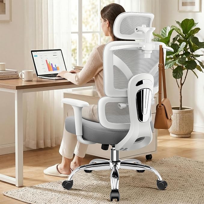 Office Chair, Ergonomic Office Desk Chair with Lumbar Support, Breathable Mesh Back & Thick Seat Cushion, High Back Office Desk Chairs Comfy for Home Office, Gray, Upgrade