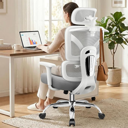 Office Chair, Ergonomic Office Desk Chair with Lumbar Support, Breathable Mesh Back & Thick Seat Cushion, High Back Office Desk Chairs Comfy for Home Office, Gray, Upgrade