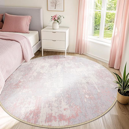 RELEANY Washable Area Rugs 8ft Non-Slip Modern Abstract Soft for Living Room Entryway Bedroom Kitchen, Print Pattern, Grey Pink