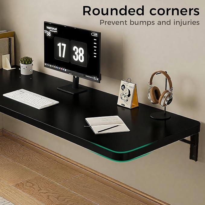 Wall Mounted Folding Table, Folding Desk, The Preferred Choice for Garages and Sheds/Home Offices/Laundries/Home Bars/Kitchens (Black, 29.52" D x 15.74" W)