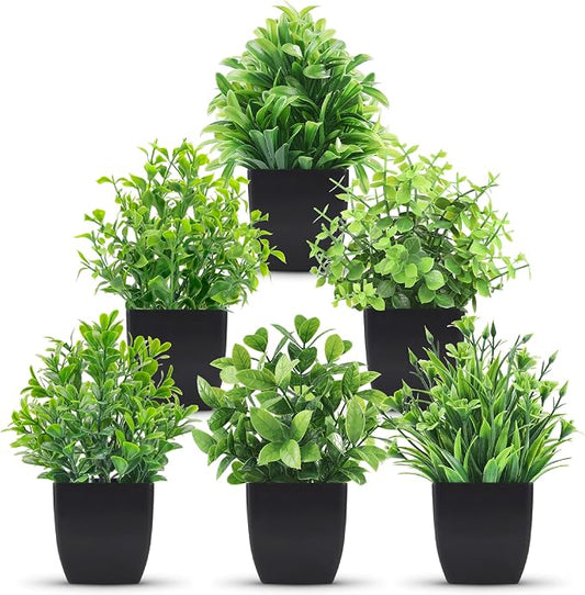 Der Rose 6 Pack Fake Plants Mini Artificial Plants for Home Office Farmhouse Bathroom Shelf Decor Indoor