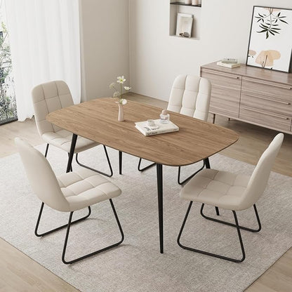 HIPIHOM 55.1'' Dining Table Set for 4,Modern Wood Dining Table,Leather Dining Chairs 4,Table and Chairs Set of 4,Ideal for Kitchen Dining Room (Walnut Color Table + 4 U-Shaped White Chairs, 55.1")