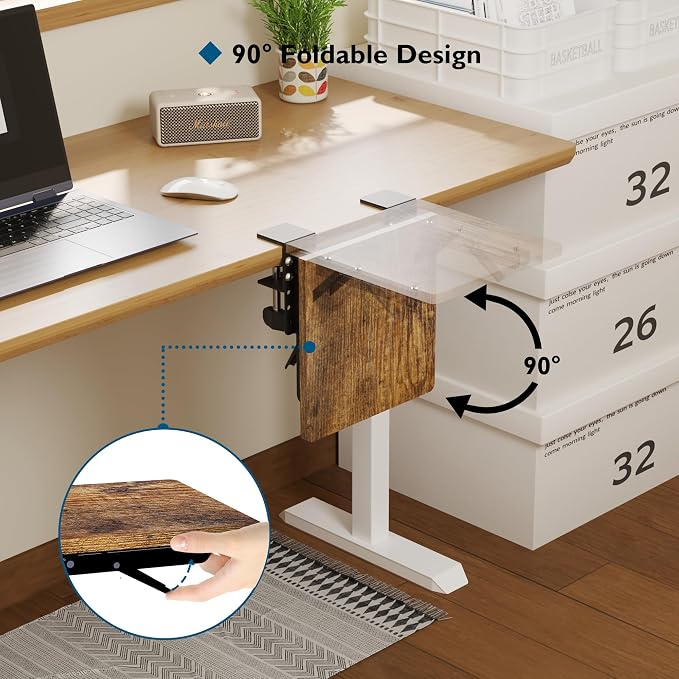 BONTEC Ergonomic Desk Extender Tray, 9.5"x9.1" Table Mount Arm Wrist Rest Shelf, 90° Foldable Elbow Support, Clamp on Computer Arm Rest for Desk, Office & Home Use, Durable & Easy to Install