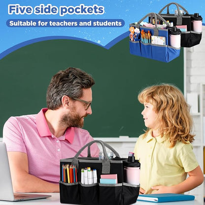 Tellingyou 2 Pcs Art Craft Tote Bag Teacher Craft Organizers and Storage Bag Desktop Tote Supply 600d Oxford Classroom Organizer Caddy Gift for Crafters Christmas Office(Black, Blue)