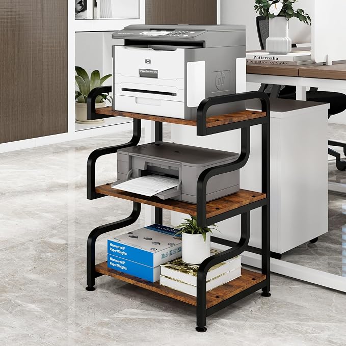Natwind 3-Tier Printer Stand with Wheels Movable Storage Cart Floor-Standing Multi-Purpose Shelf Rack for Media Player Scanner Files Books Microwave Oven in Kitchen Living Room Home Office (Retro)