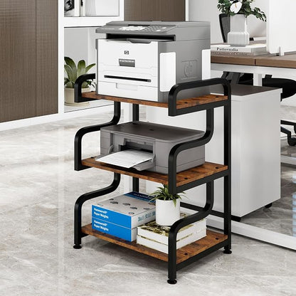 Natwind 3-Tier Printer Stand with Wheels Movable Storage Cart Floor-Standing Multi-Purpose Shelf Rack for Media Player Scanner Files Books Microwave Oven in Kitchen Living Room Home Office (Retro)