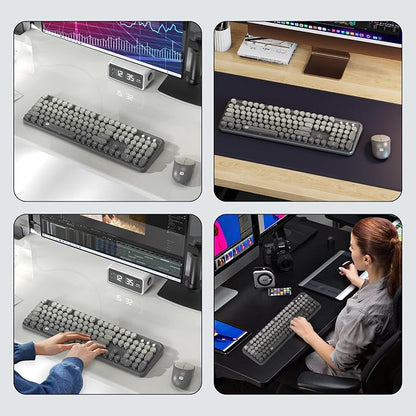 Wireless Keyboard and Mouse Combo, 2.4 GHz Wireless Full-Sized Typewriter Keyboard with Round Keycaps for Windows, Computer, Desktop, PC, Laptop (Grey)