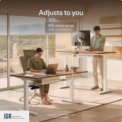 Desktronic HomeOne Standing Desk 48x24 — Ergonomic Sit Stand Home Office Desk, Made in Europe, Electric Dual Motor Height Adjustable, USB & USB-C Charging, Wobble-Free, Touchscreen, 3 Memory Presets