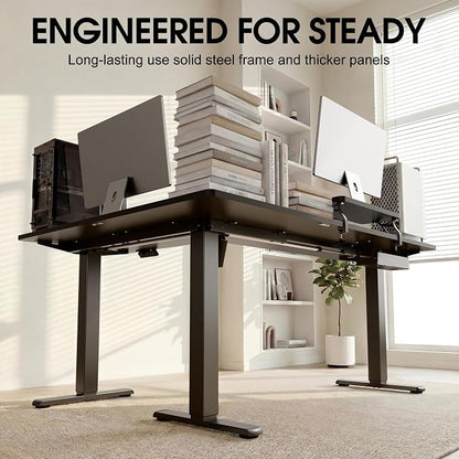 Furmax 63 x 47 Inch L Shaped Standing Desk with 2 Preset Heights, Electric Height Adjustable Computer Desk, Corner Sit Stand Desk for Home Office, 2 Hooks & Feet Balance (Black, 63 x 47 Inch)
