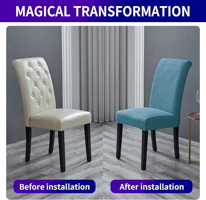 Stretch Chair Covers for Dining Room Set of 6, Removable Washable Dining Room Chair Covers, Dining Chair Slipcovers Seat Protector, Great Decoration for Home and Banquet (Dusty Blue, 6 Pack)