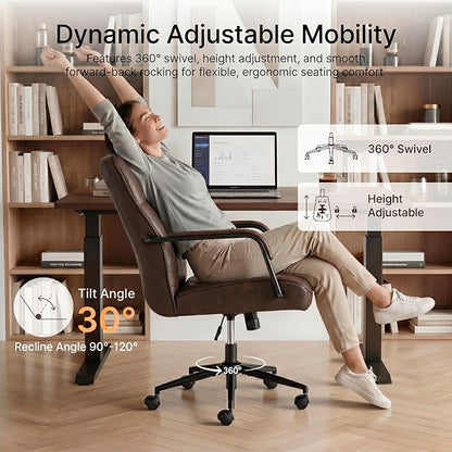KISLOT Ergonomic Home Office Chair with Lumbar Support, Adjustable Swivel Modern Desk Chair with Wheels, Faux Leather Computer Chair with Padded Arms, Comfy Executive Office Chair, 2 PCS, Espresso
