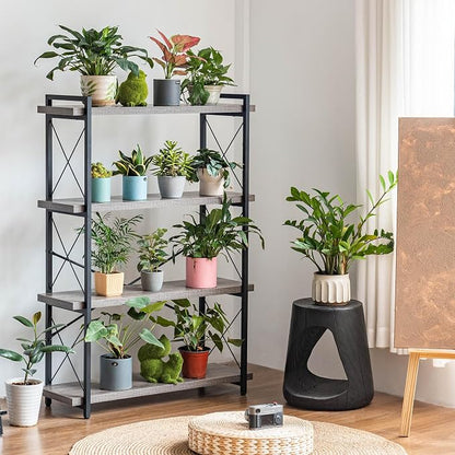 HCHQHS Bookshelf, 4-Tier Industrial Bookcase, Rustic Open Book Shelf, Freestanding Tall Bookshelves with Metal Frame