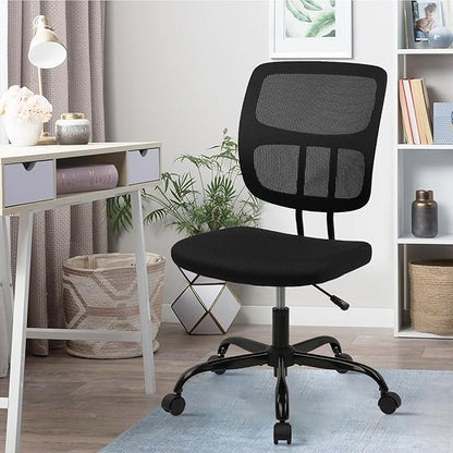 CLATINA Armless Home Office Chair, Small Ergonomic Mesh Back Desk Chairs with Lumbar Support and Wheels, Adjustable Height 360° Swivel Rolling Computer Chair for Conference Waiting, Black, 4Pack