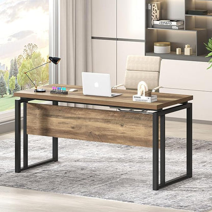 EXCEFUR Modern Computer Desk for Home Office, PC Laptop Gaming Desk, Metal Wood Study Writing Table Workstations for Bedroom Living Room, 53 Inch, Rustic Oak